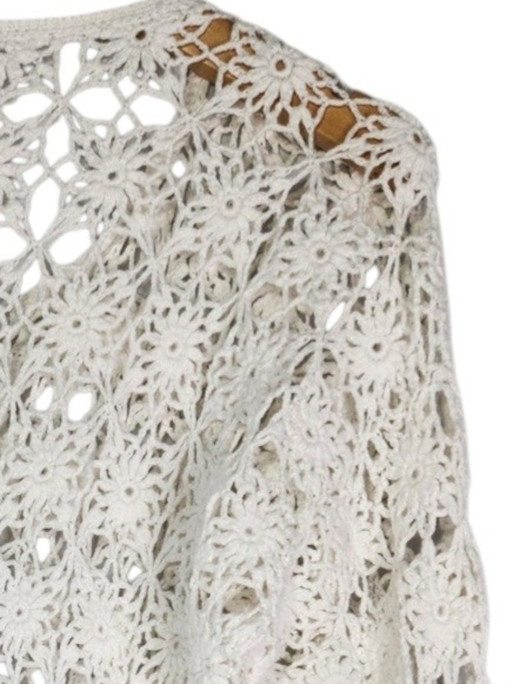 Crochet Cardigan White Sweater Med Boho Open Knit Button Front Cover Up Festival - Picture 9 of 15